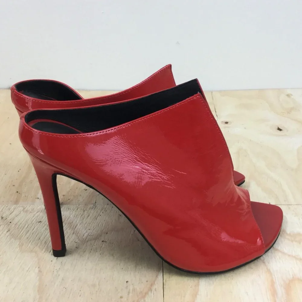 Jeffrey Campbell Shiny Red Peep Toe Booties 6